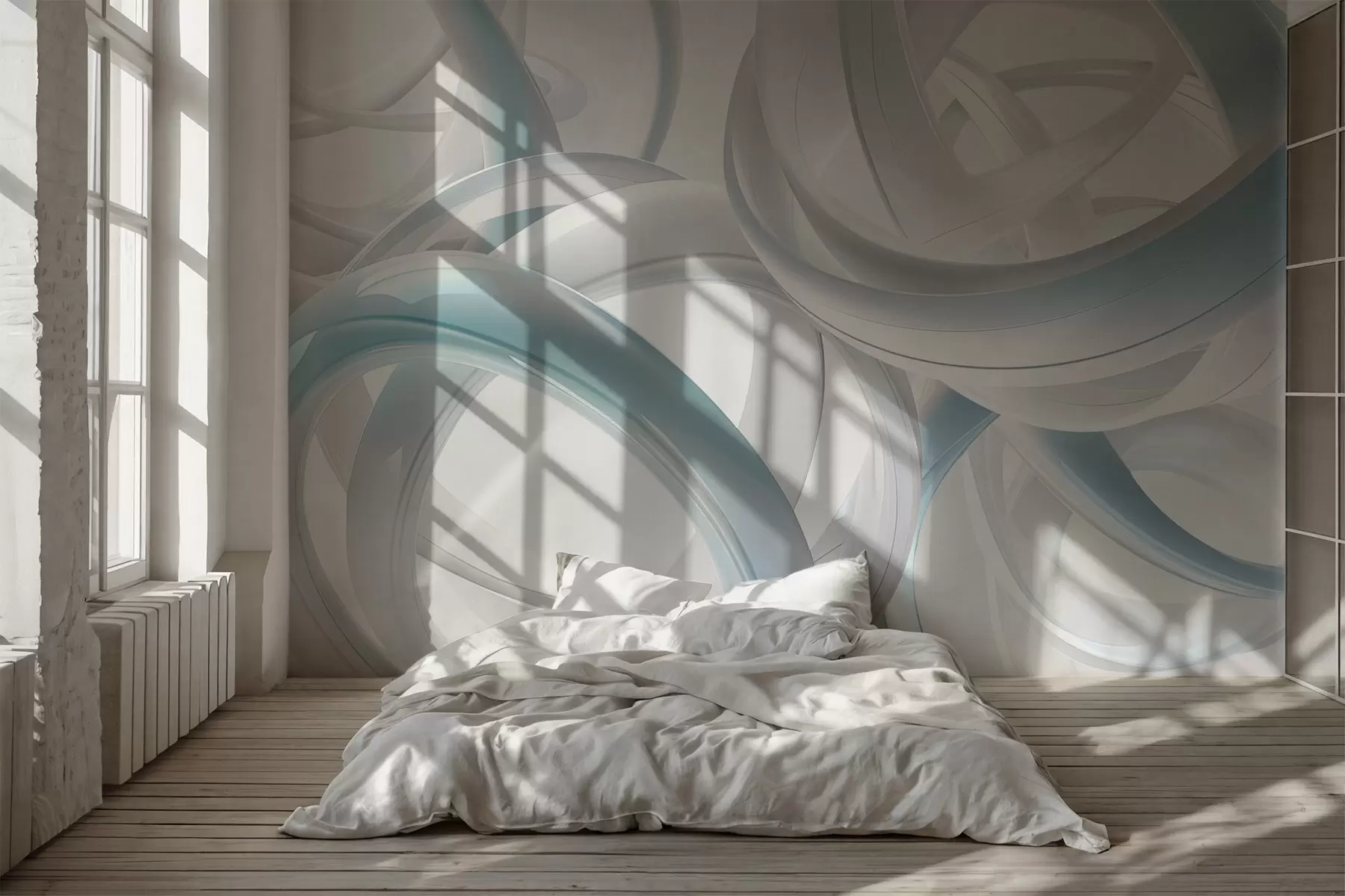 murais de parede Figuras abstractas, tons de azul e cinzento w03674