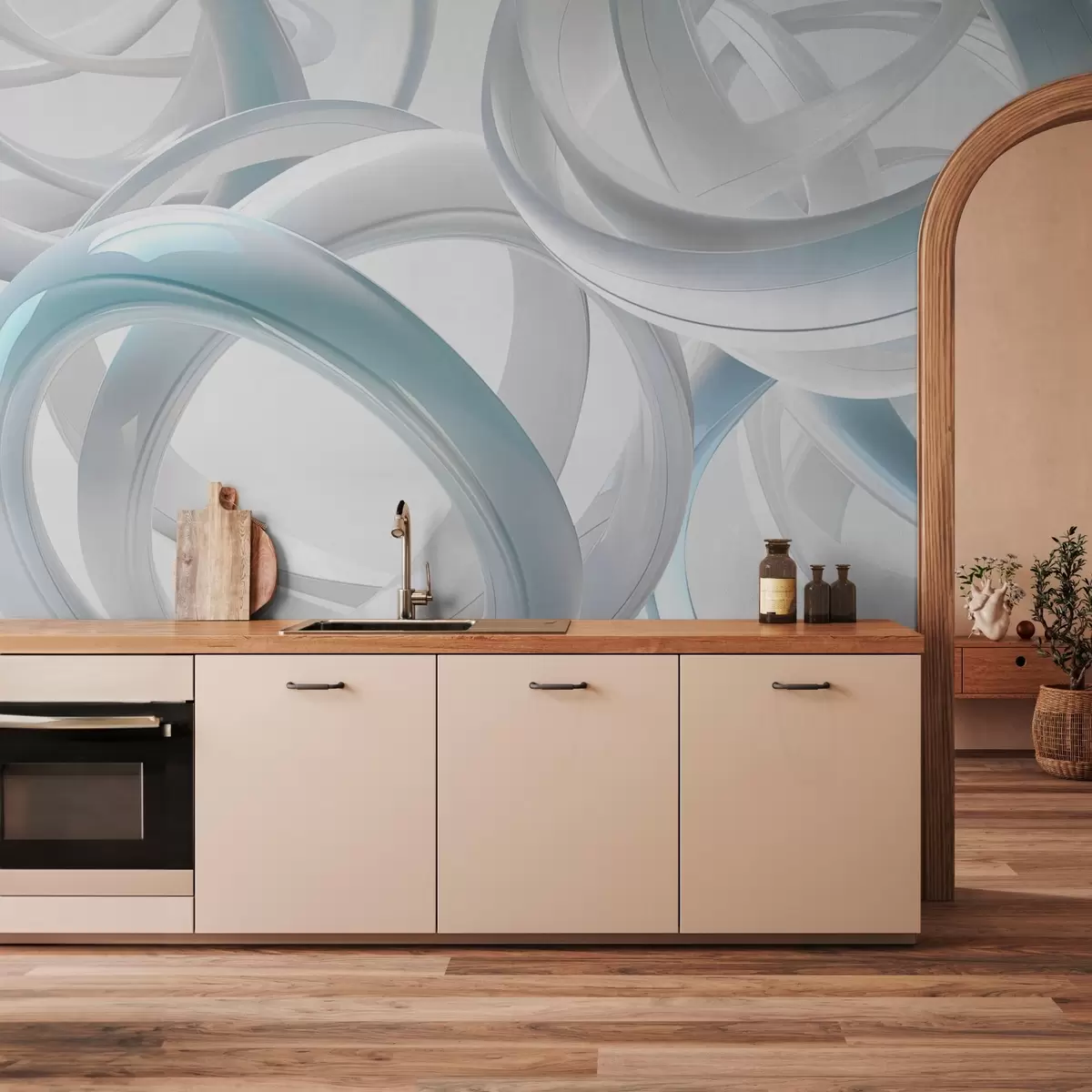 murais de parede Figuras abstractas, tons de azul e cinzento w03674