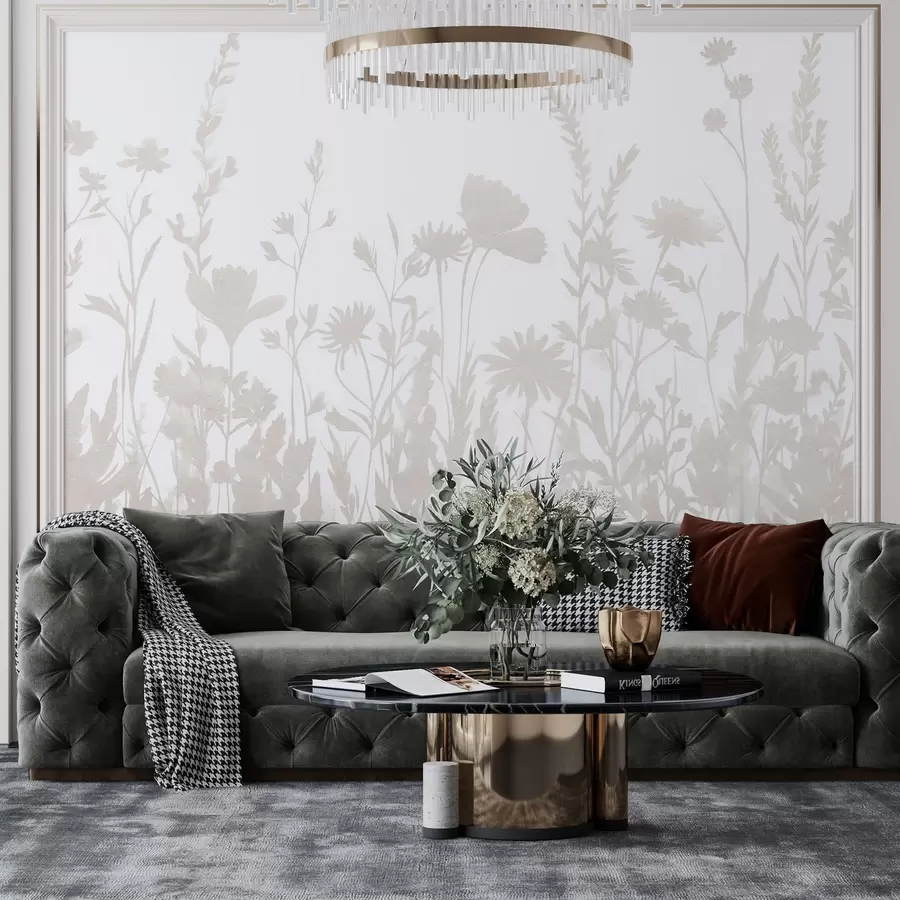 murais de parede Prado de verão, rústico, flores, paleta de cores bege  w03670