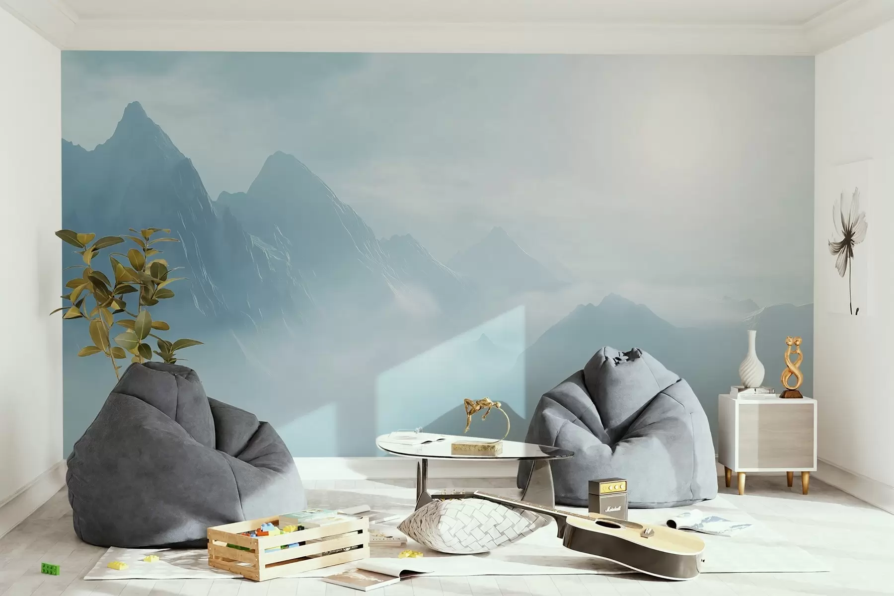 murais de parede Montanhas no nevoeiro sob o sol w03715