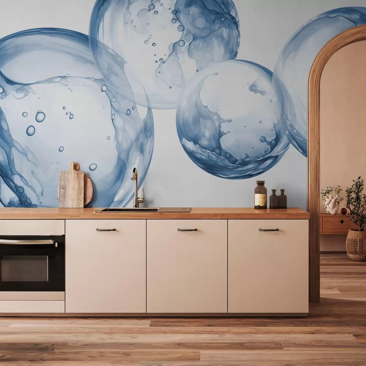 murais de parede Aguarela de imitação de bolhas de água, tom azul w03736v1