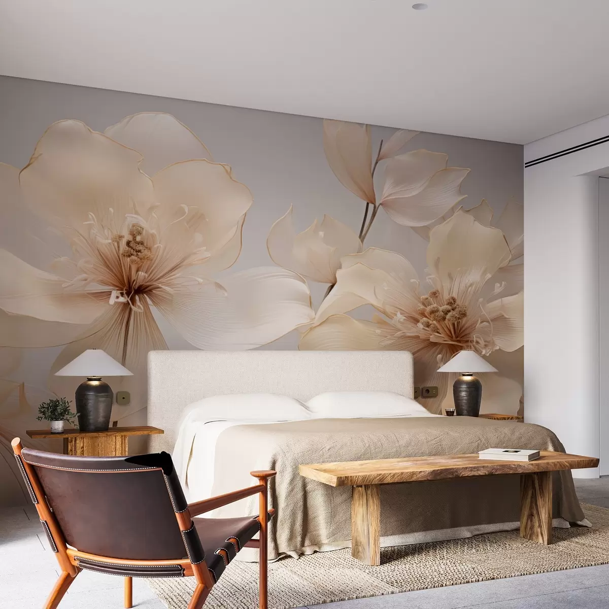 murais de parede Flores de ar bege em tons suaves w09016