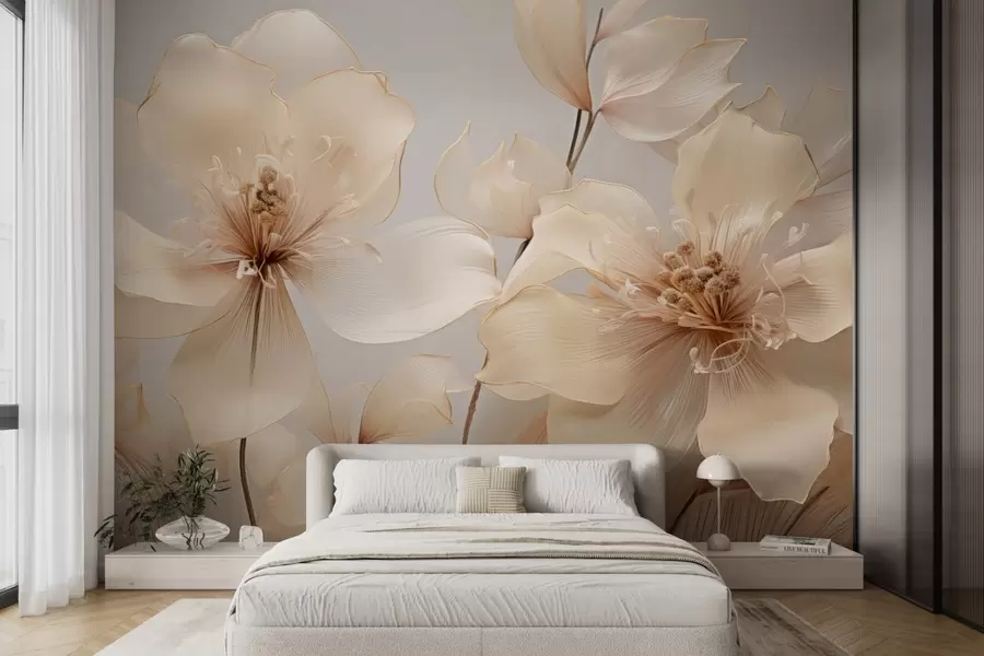 murais de parede Flores de ar bege em tons suaves w09016