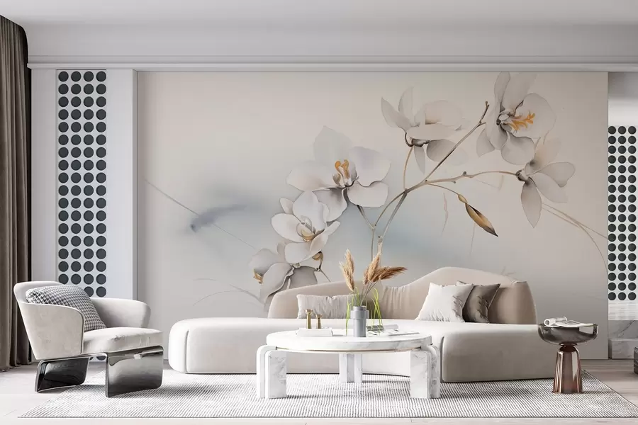 murais de parede Ramo de orquídea branca em estilo aguarela w09022