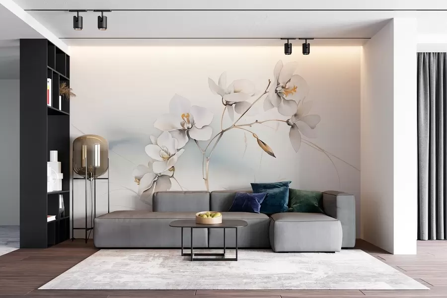 murais de parede Ramo de orquídea branca em estilo aguarela w09022