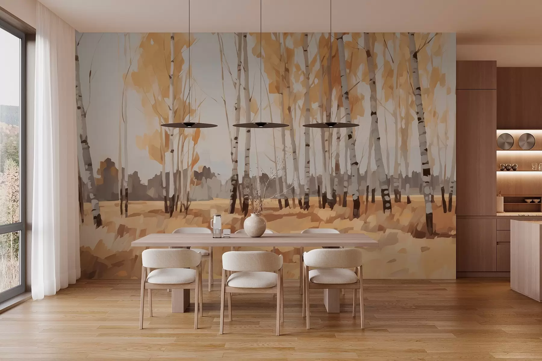 murais de parede Bétulas imitação de pintura w03778