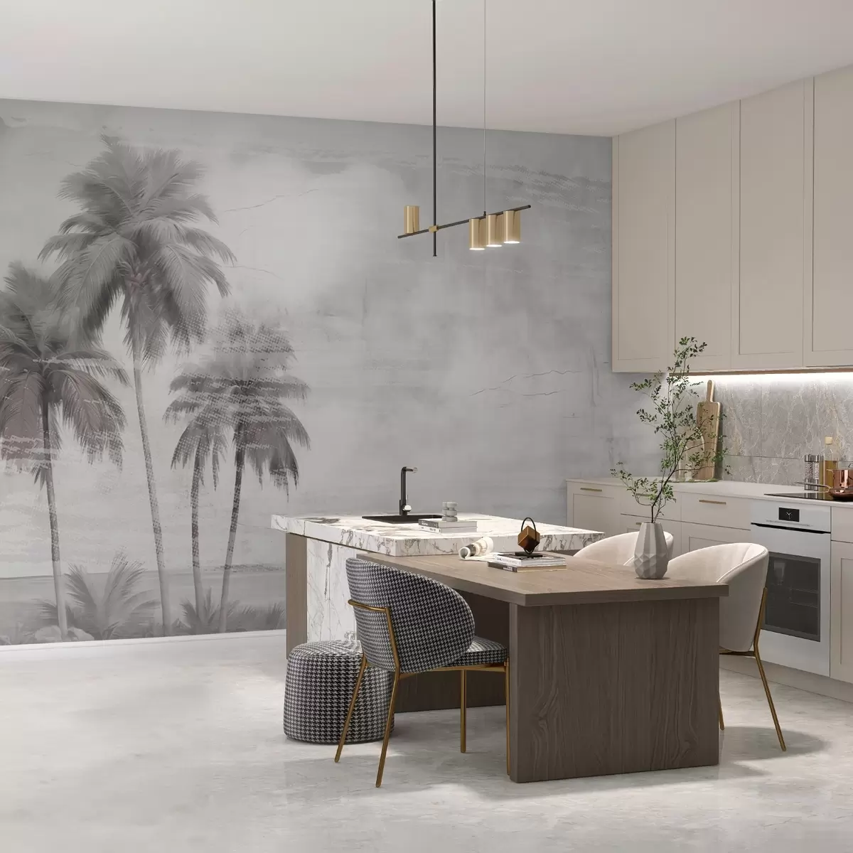 murais de parede Sonho tropical, palmeiras, nuvens, céu, mar, textura w03780v1