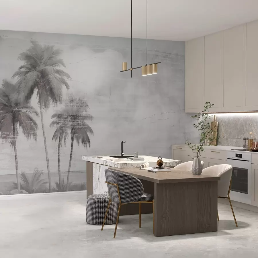 murais de parede Sonho tropical, palmeiras, nuvens, céu, mar, textura w03780v1