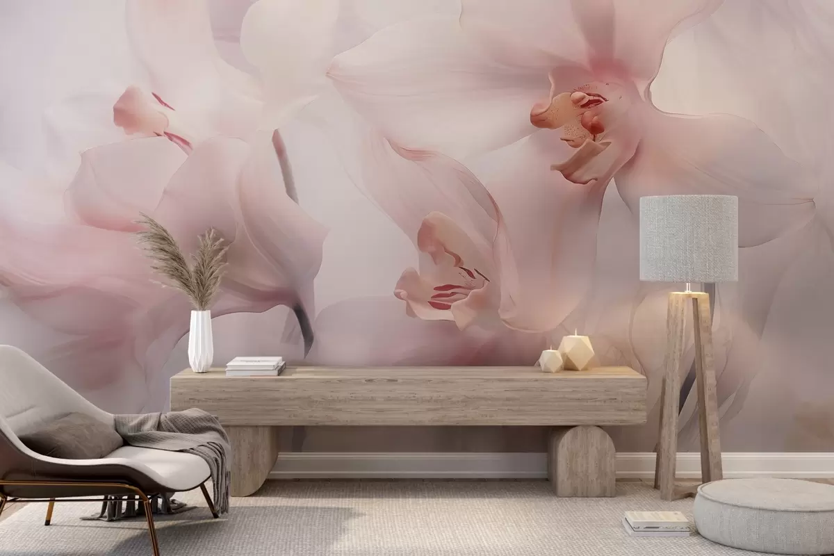 murais de parede Orchid Tenderness,Orquídeas, pétalas, linhas suaves, efeito de desfocagem w03781