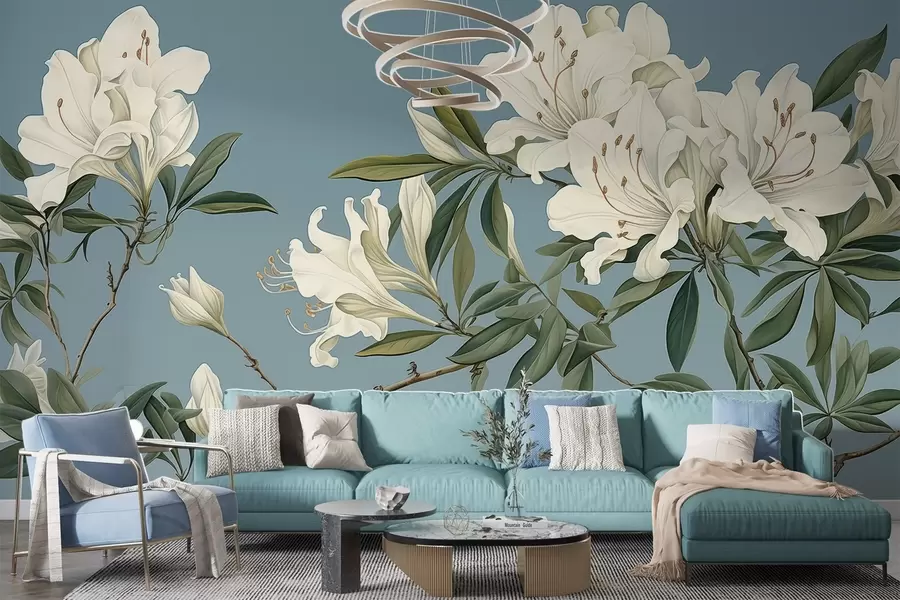 murais de parede Florescendo Harmonia,Flores brancas, ramos w03786