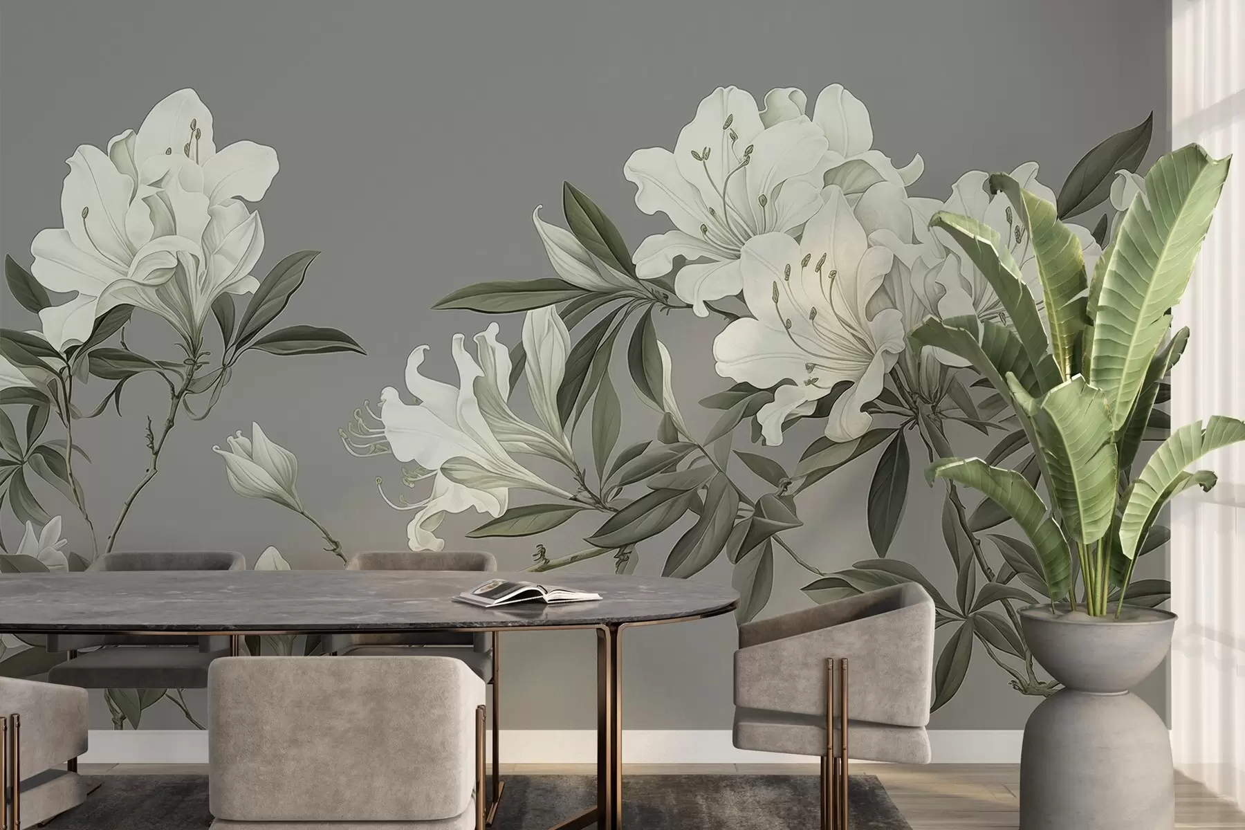 murais de parede Florescendo Harmonia,Flores brancas, ramos w03786v1