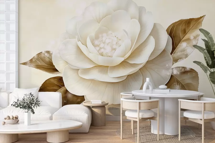 murais de parede Bela flor de peónia em tons de bege w03757