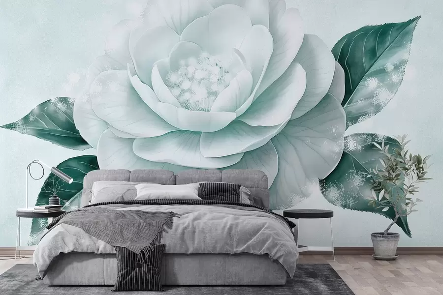 murais de parede Bela flor de peónia em tons de azul w03757v1