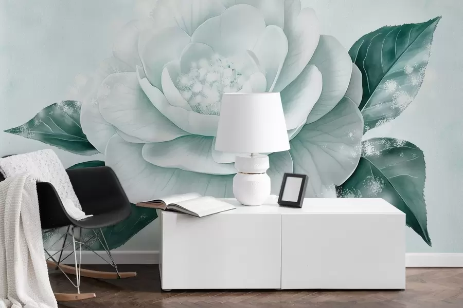 murais de parede Bela flor de peónia em tons de azul w03757v1