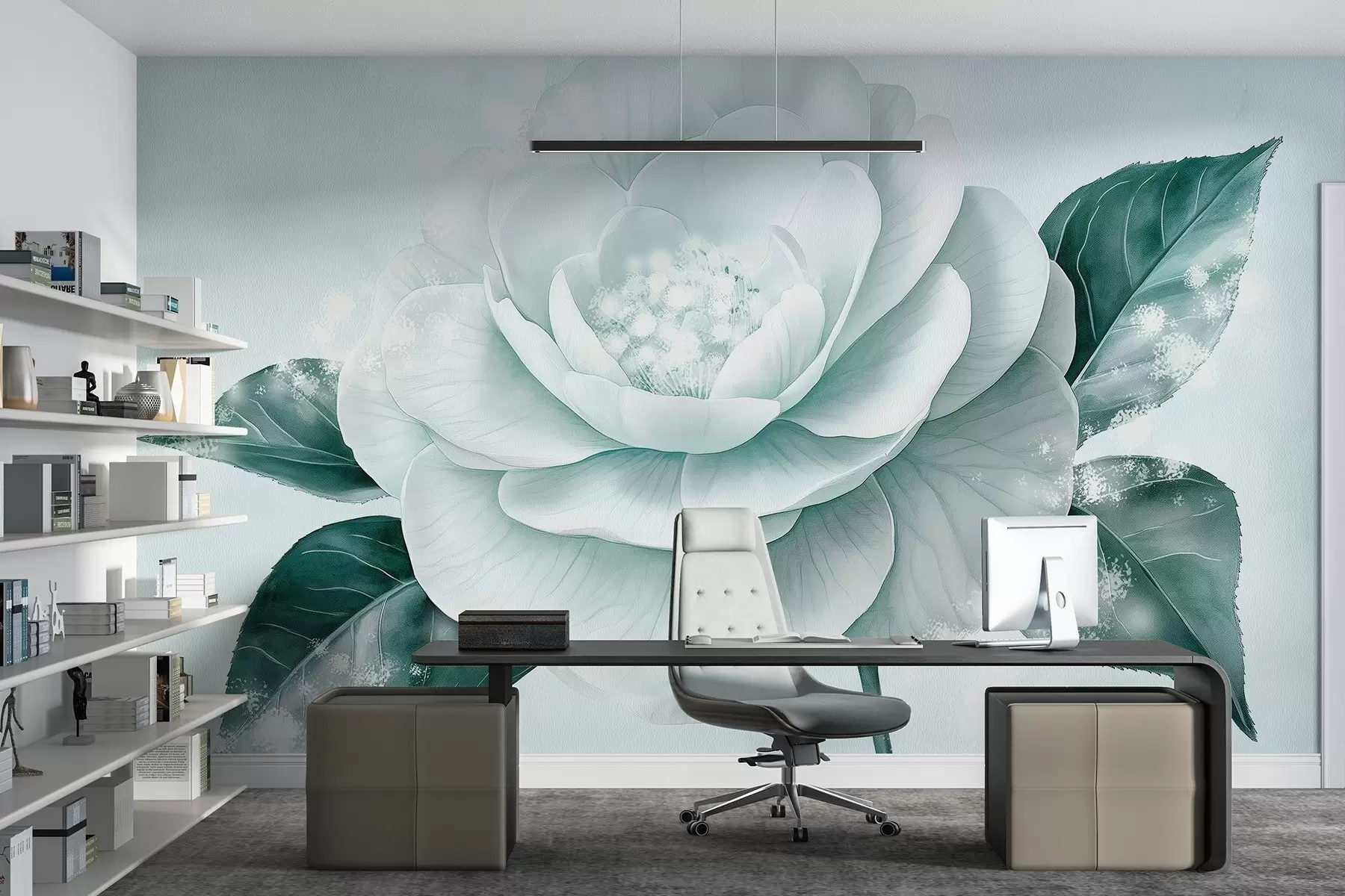 murais de parede Bela flor de peónia em tons de azul w03757v1