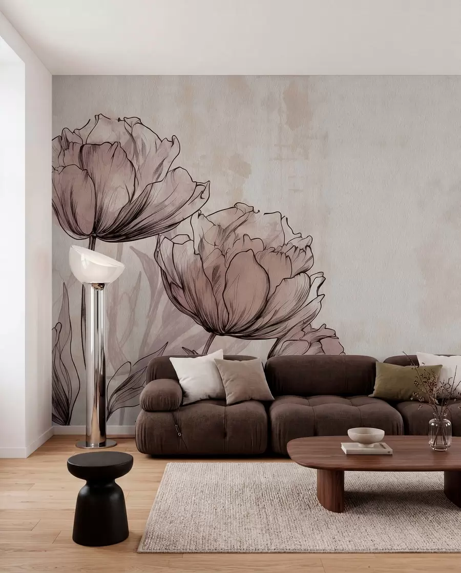 murais de parede Tulipas em tons pastel com um ligeiro efeito vintage w03796