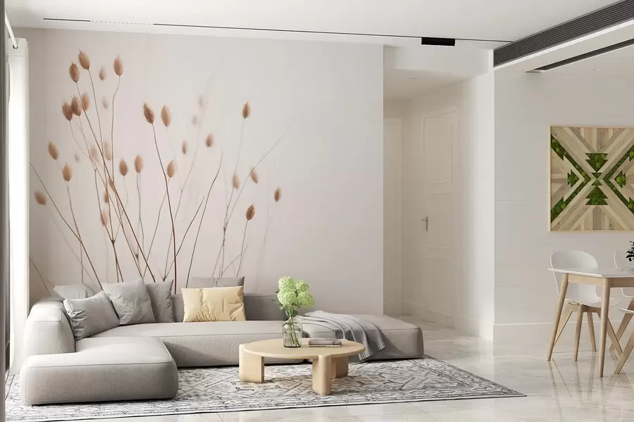 murais de parede Ramos minimalistas com espiguetas sobre um fundo branco w03805