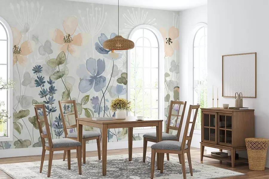 murais de parede Flores e plantas em estilo aguarela w03716