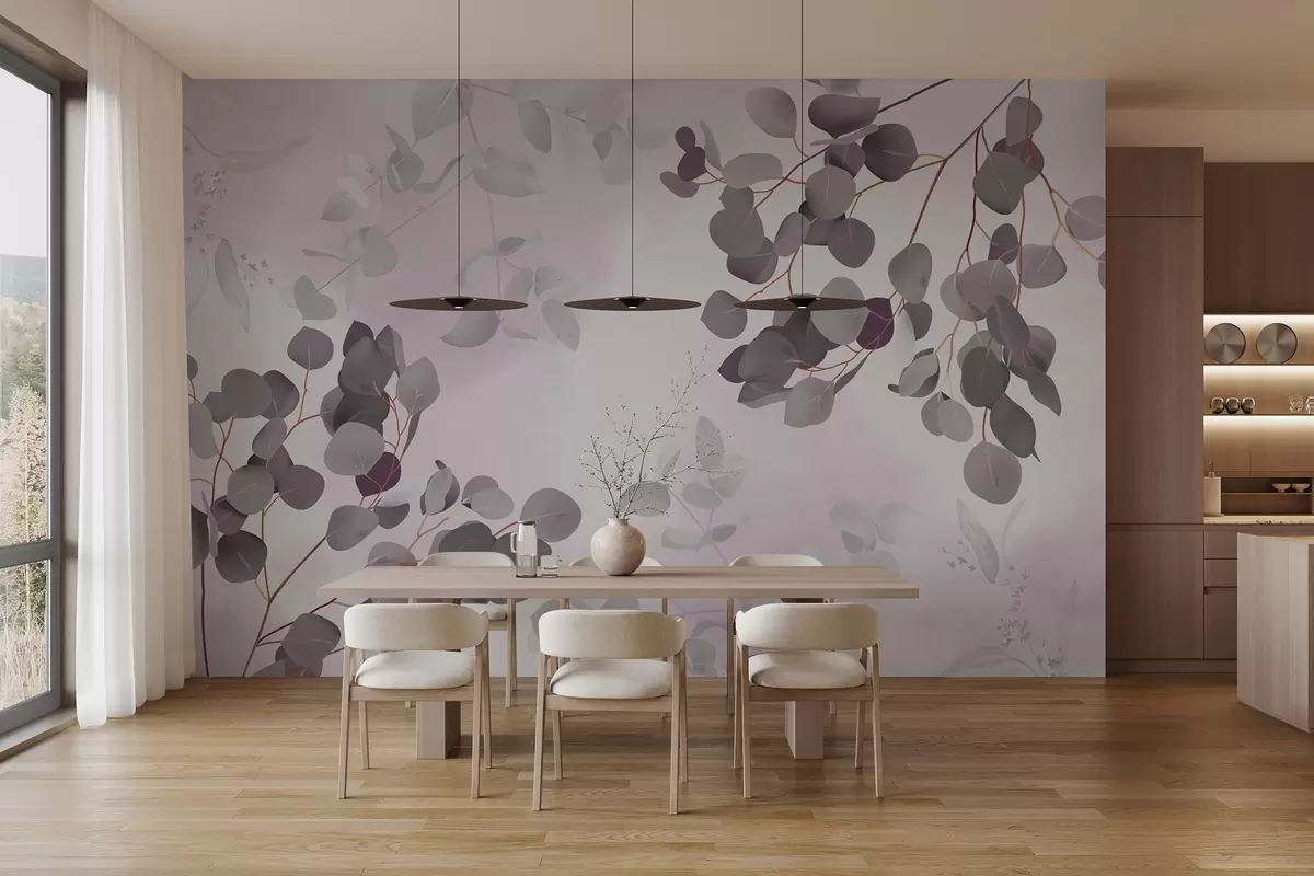 murais de parede Ramos com folhas em tons de rosa w03719v1