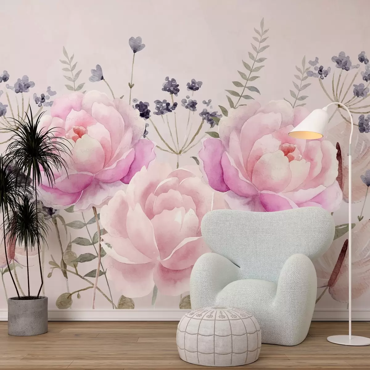 murais de parede Flores e plantas em estilo aguarela w03862