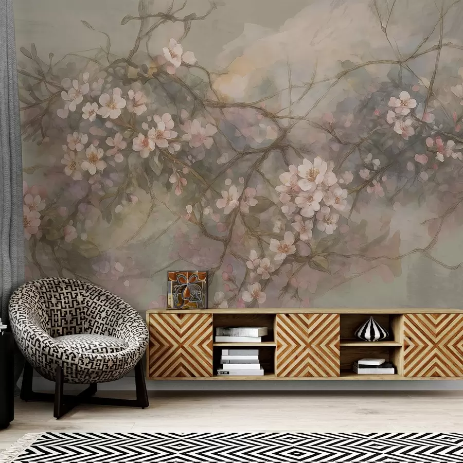 murais de parede Aguarela abstrata de ramos com flores w03815