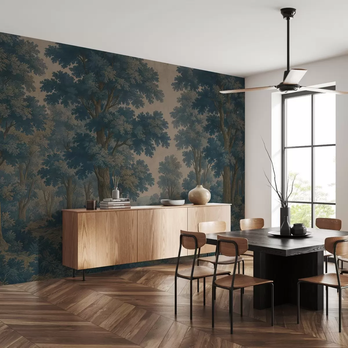 murais de parede Imagem moderna de uma floresta num estilo grunge w03822