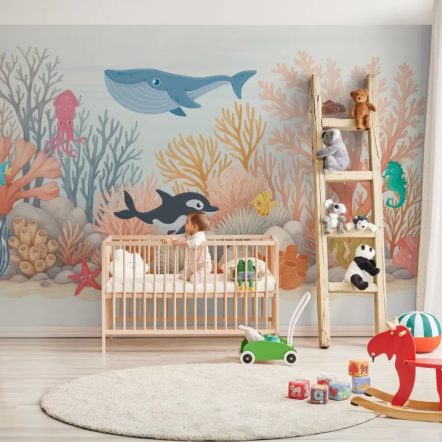 murais de parede Habitantes marinhos em aguarela w03828