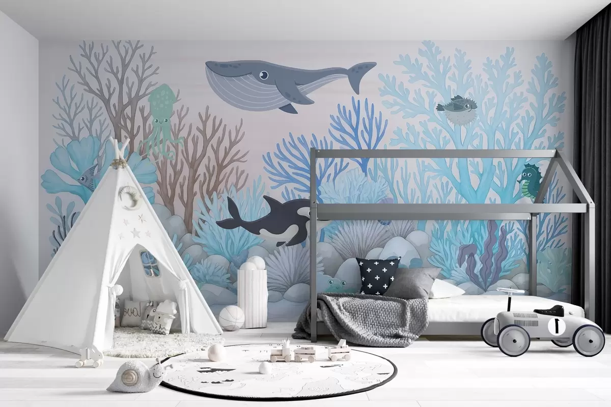 murais de parede Habitantes marinhos em aguarela w03828v1