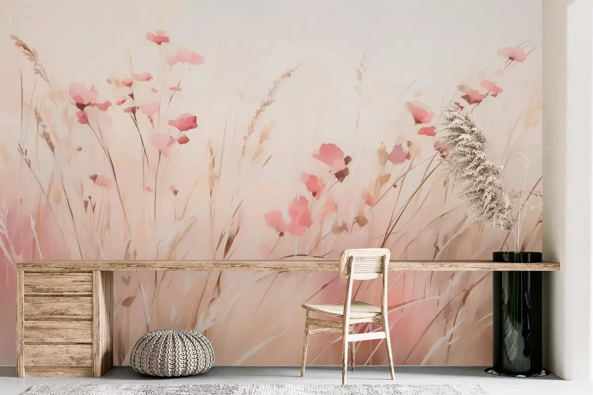 murais de parede Flores silvestres em relva seca imitação de aguarela w03849