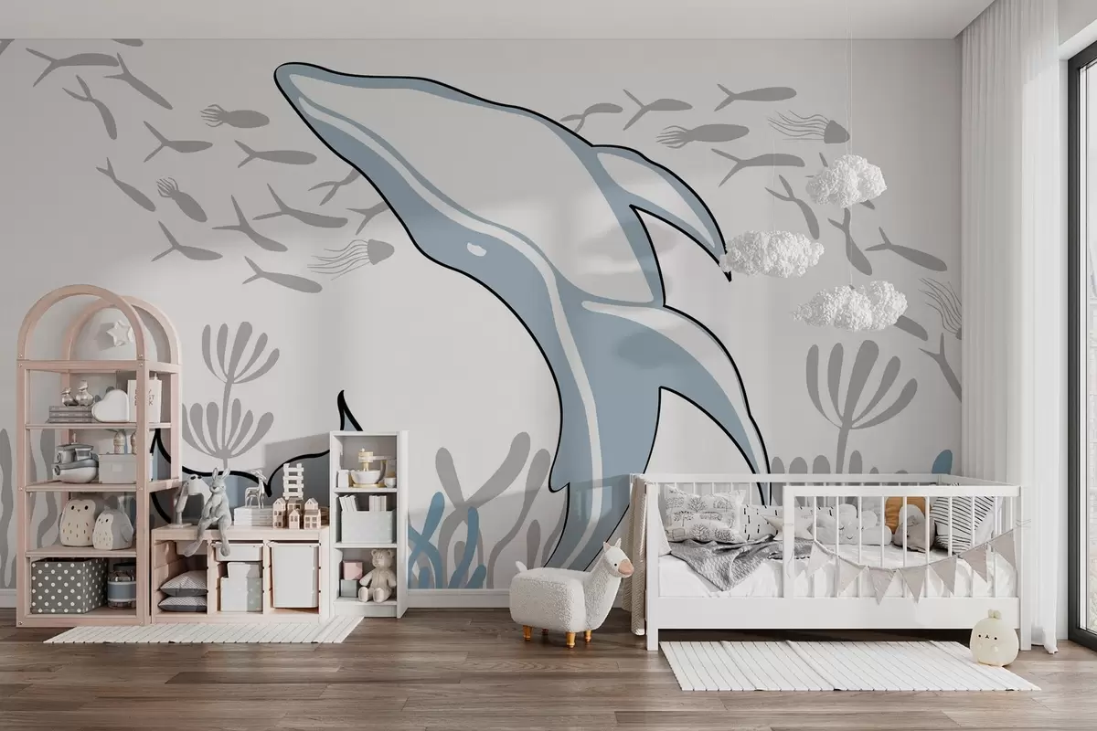 murais de parede Uma baleia entre peixes e algas w03853v1