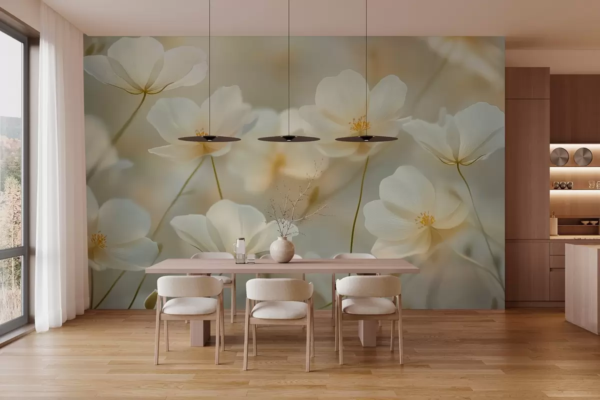 murais de parede flores brancas matinais w03766