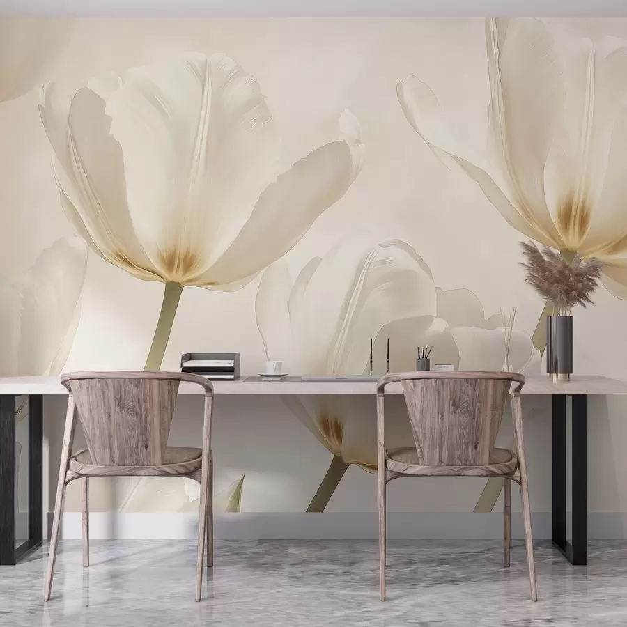 murais de parede Lindas tulipas, florais, cores bege, realismo w03877