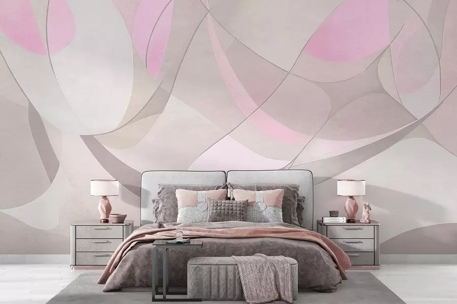 murais de parede Abstração geométrica, cores rosa e bege suaves w03878v1