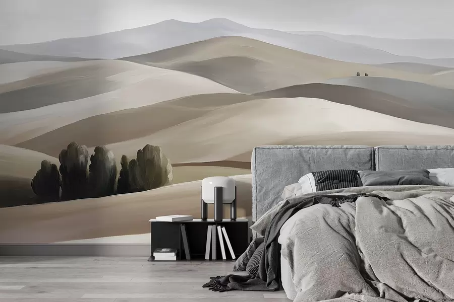 murais de parede Paisagens com árvores, Toscana, cores bege e cinzento, estilo óleo w03880v1