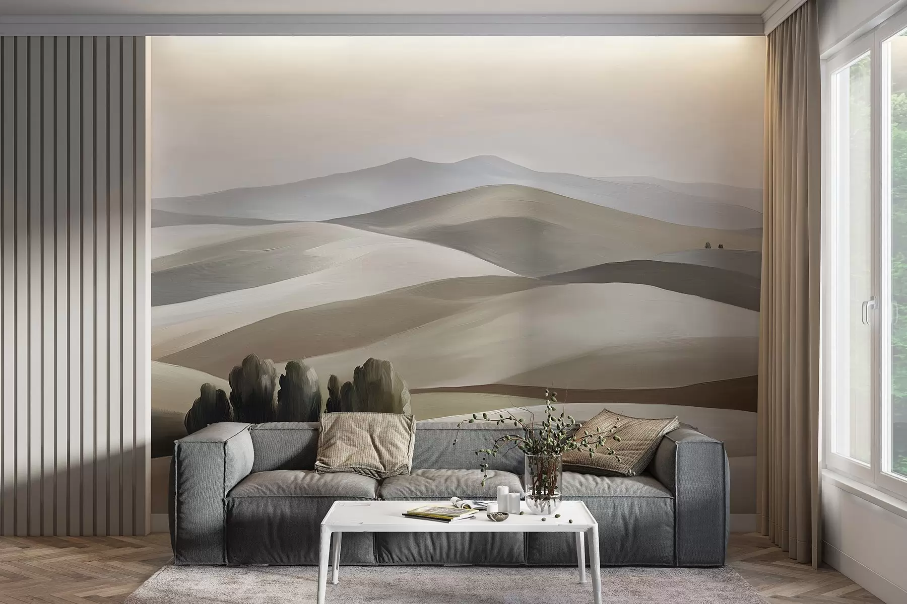 murais de parede Paisagens com árvores, Toscana, cores bege e cinzento, estilo óleo w03880v1