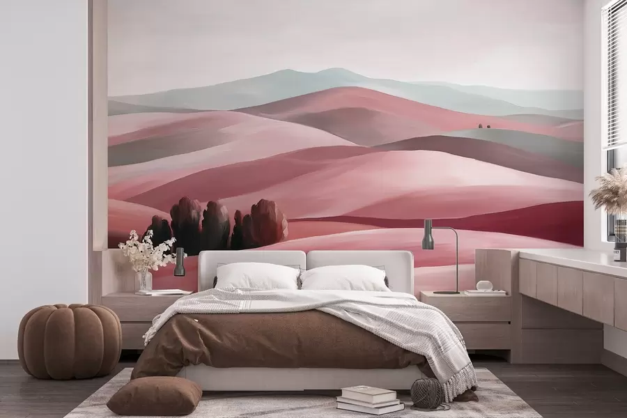 murais de parede Paisagens com árvores, Toscana, cores cor-de-rosa, estilo óleo w03880v2