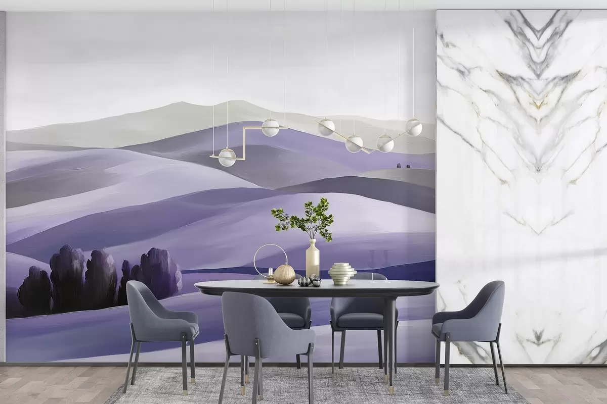 murais de parede Paisagens com árvores, Toscana, cores púrpura, estilo óleo w03880v3