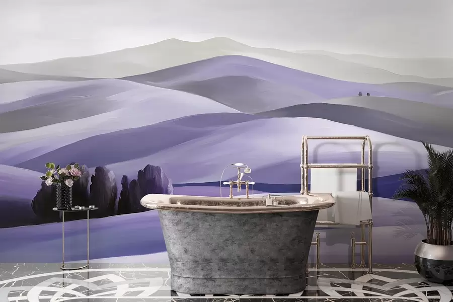 murais de parede Paisagens com árvores, Toscana, cores púrpura, estilo óleo w03880v3