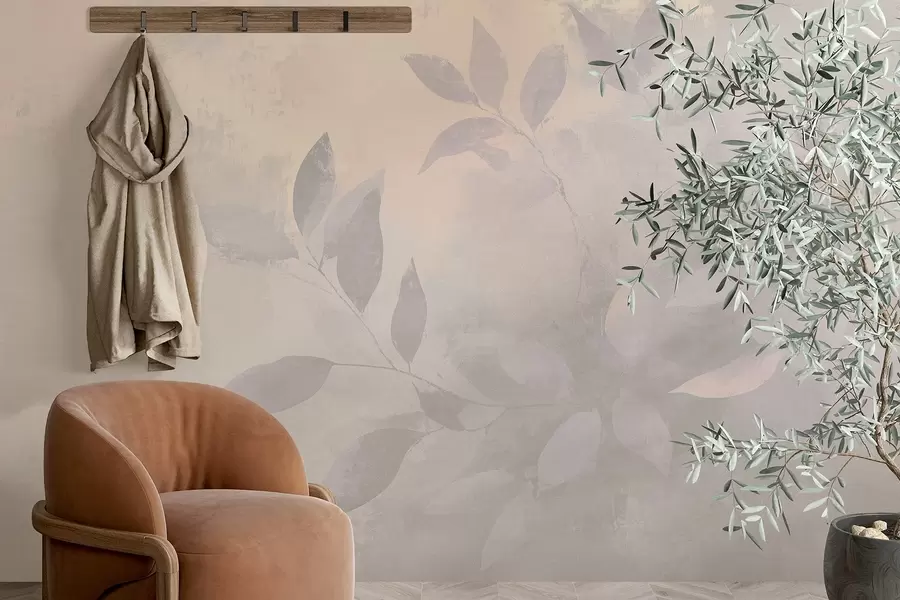 murais de parede Belos ramos de árvores, cores bege suaves, abstração  w03882