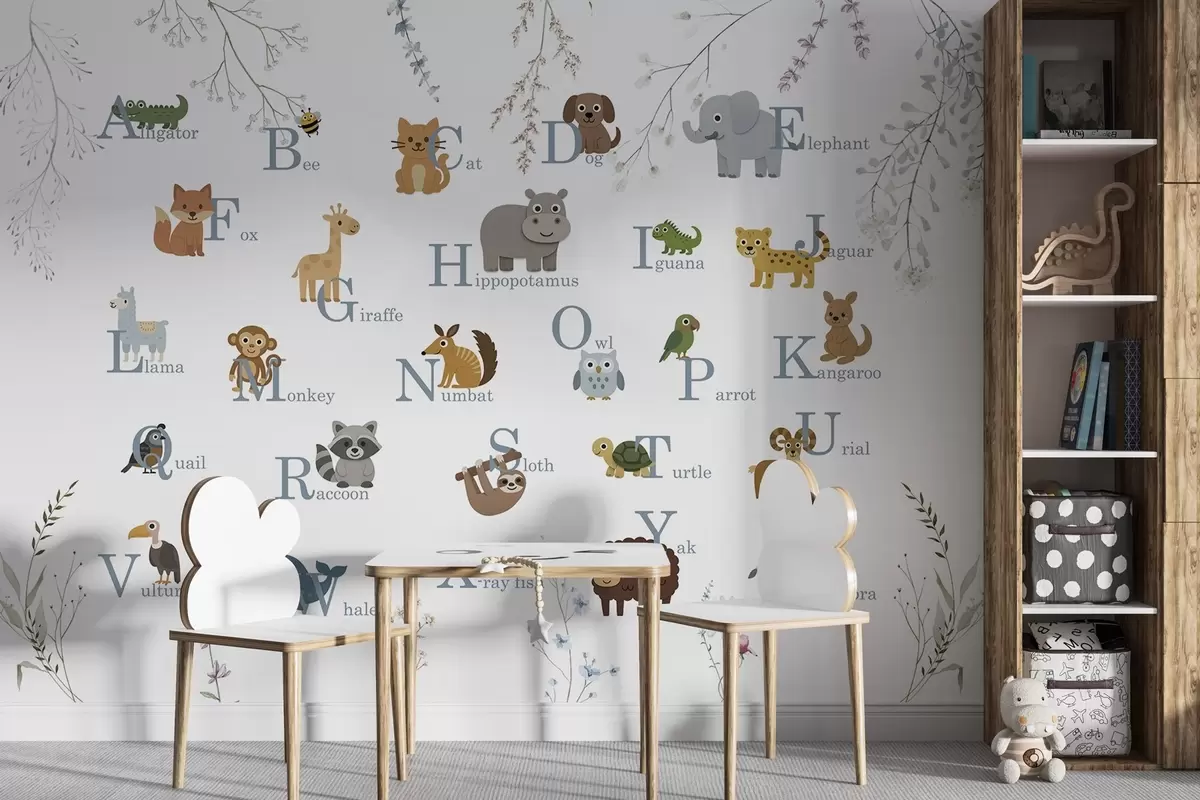 murais de parede Alfabeto minimalista com letras azuis w03808