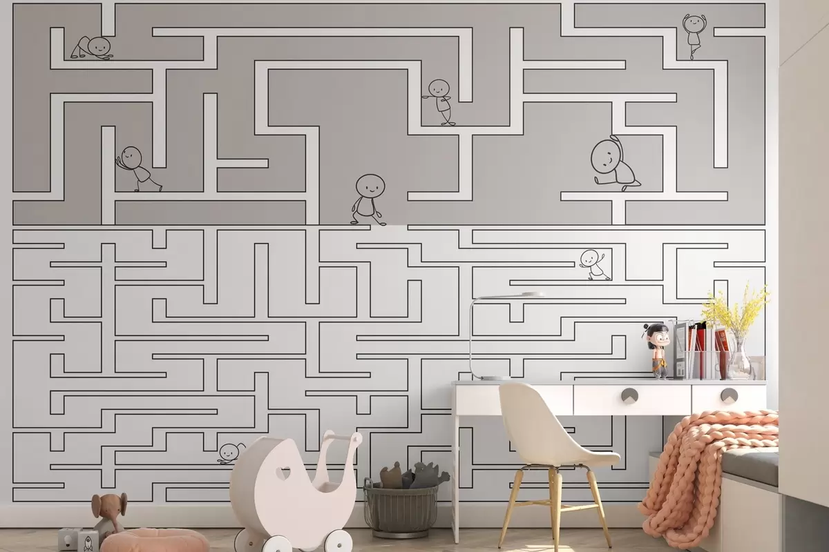 murais de parede Labirinto em cinzento claro e branco w03873v5