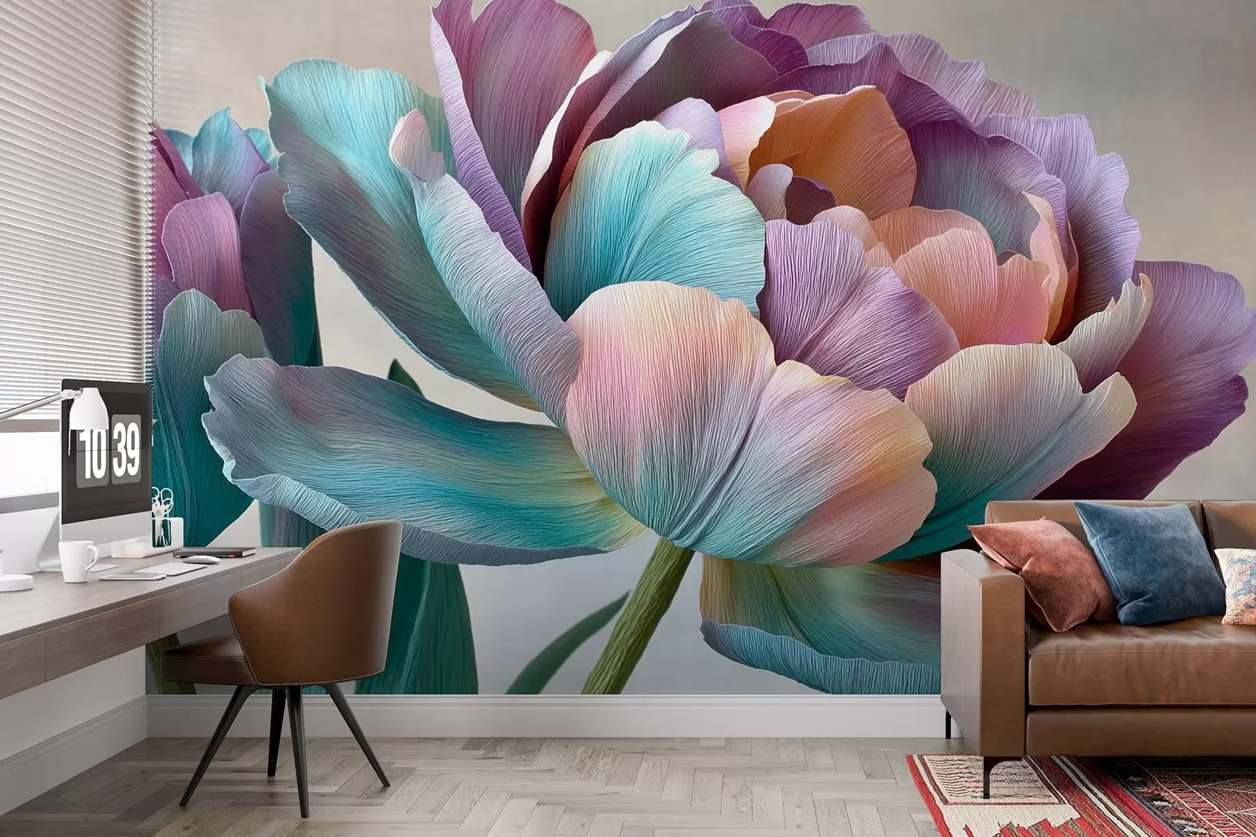 murais de parede Flor colorida em estilo de papel crepom w09076