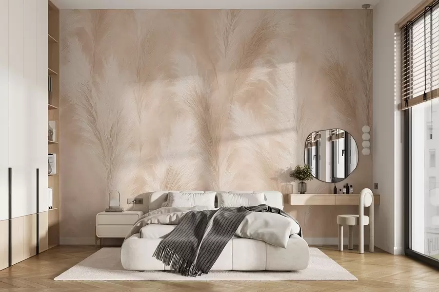 murais de parede Erva-dos-pampas em tons de bege e rosa w09077
