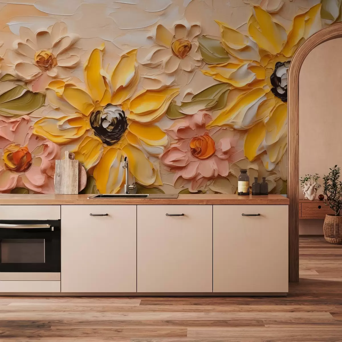murais de parede Flores brilhantes a imitar pinceladas w03898