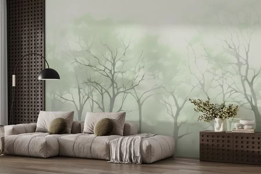 murais de parede Árvores vintage monocromáticas no nevoeiro w09065v1