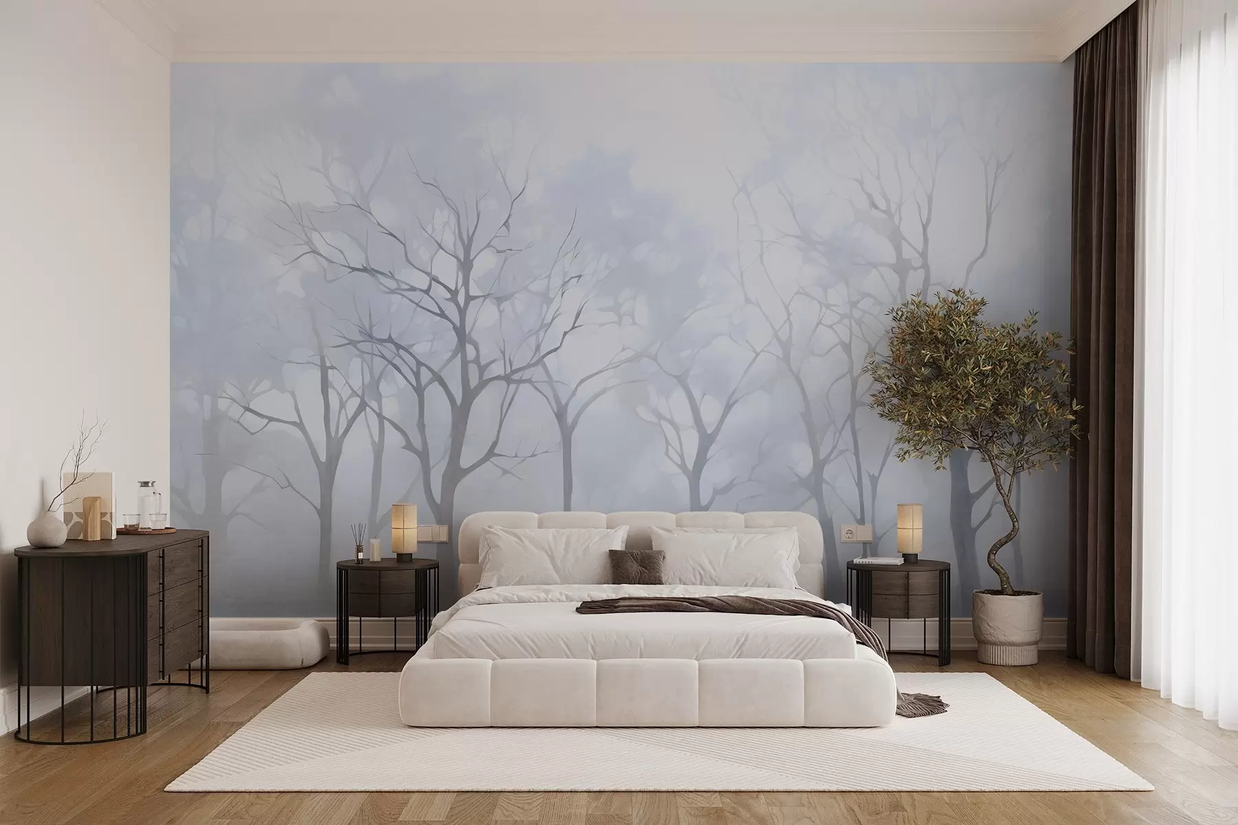 murais de parede Árvores vintage monocromáticas no nevoeiro w09065v2