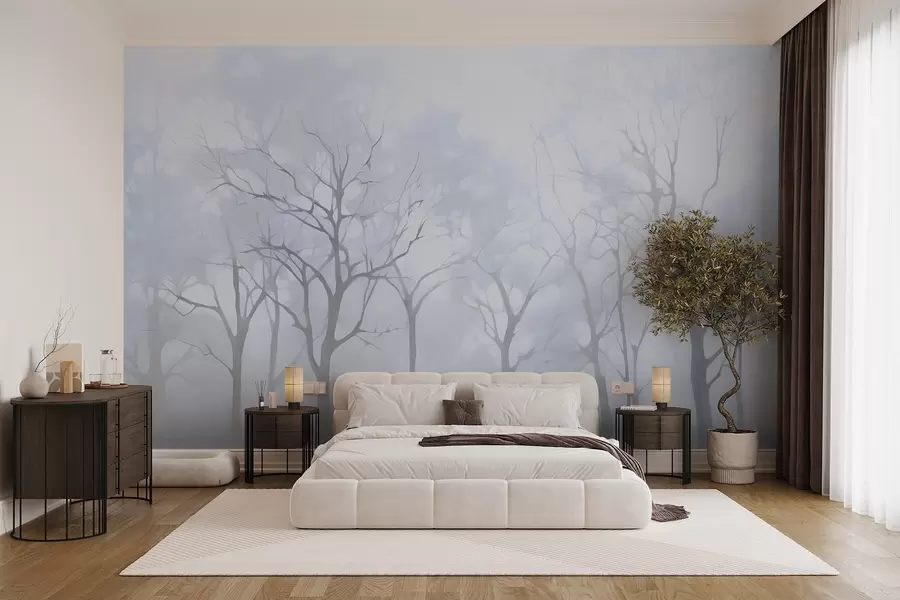 murais de parede Árvores vintage monocromáticas no nevoeiro w09065v2