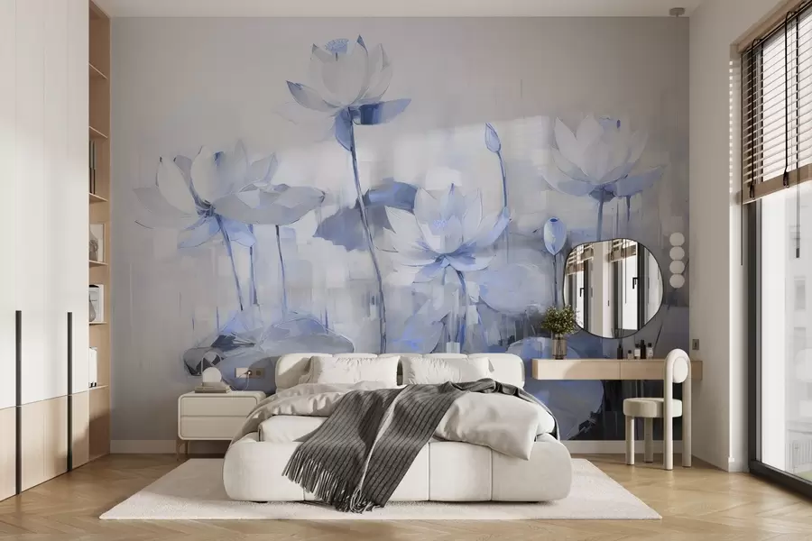 murais de parede Delicadas flores de lótus pintadas com acrílico w09067v1