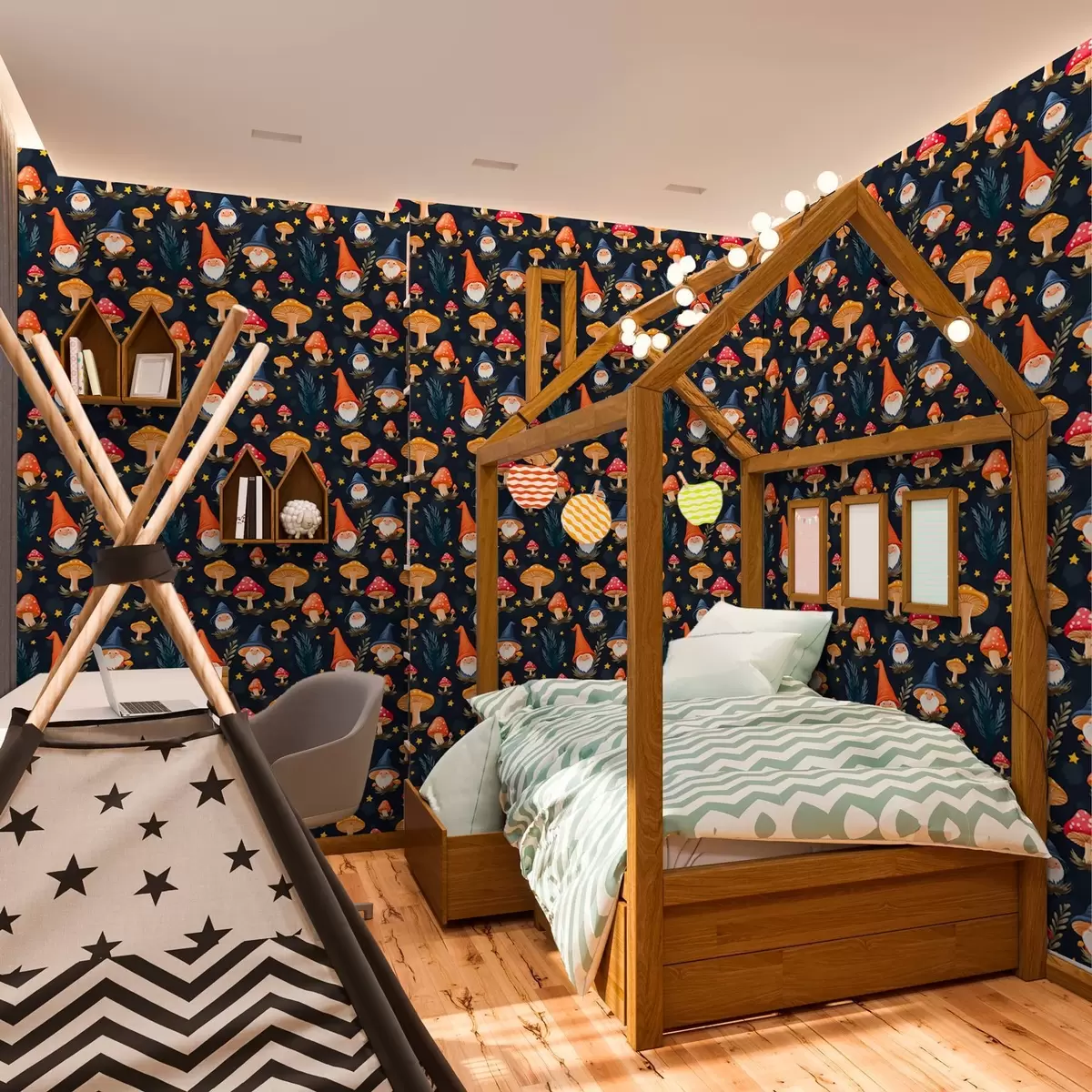 Papel de parede Gnomos de fadas e noite estrelada a00077