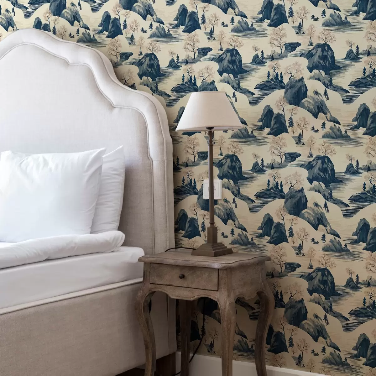 Papel de parede Paisagens de inverno com um rio de montanha em tons de azul a00103